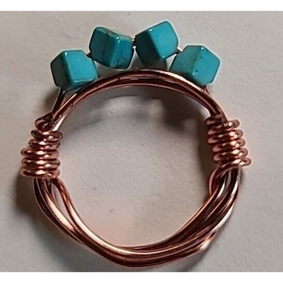 NEW Handmade Wire Wrapped Ring Coppertone Statement Turquoise Beaded Size 8 - Picture 4 of 5